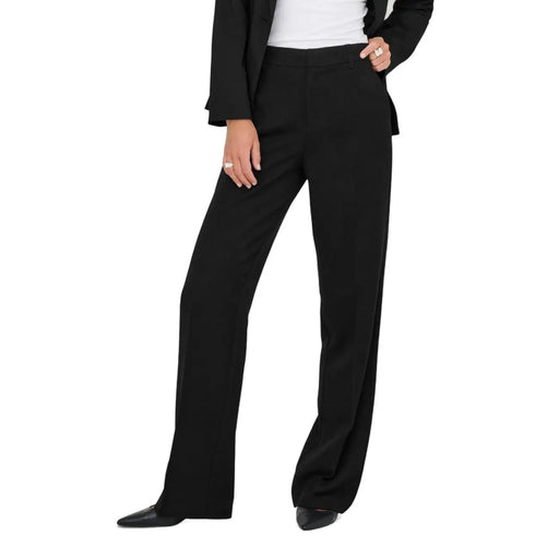 Schwarzer, maßgeschneiderter only Damenhose mit Reißverschlusstaschen vorne und geradem Bein aus glattem, elegantem Stoff