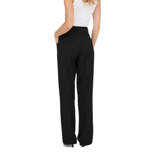 Schwarz only Damen-Hose mit hohem Bund, weitem Bein, elegantem Schnitt, Reißverschluss vorne und Taschen 15318089