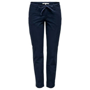 Navy blue woven cotton drawstring pants for women with braided cord waistband suitable for spring summer wear