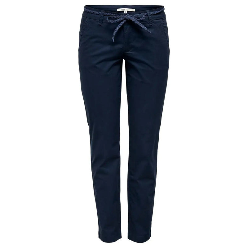 Navy blue woven cotton drawstring pants for women with braided cord waistband suitable for spring summer wear