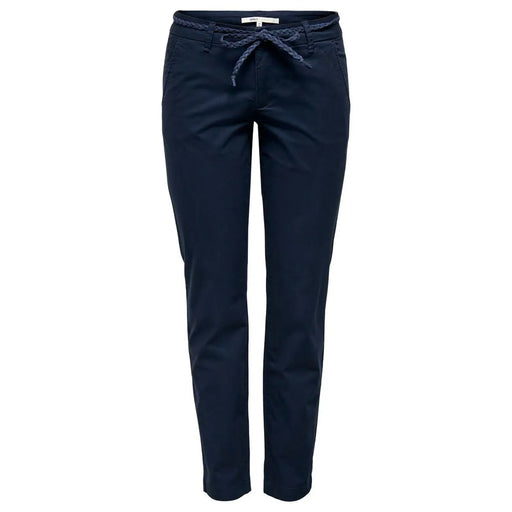 Marineblaue Damenhose aus gewebter Baumwolle mit Kordelzug und geflochtenem Bund, geeignet für Frühling und Sommer