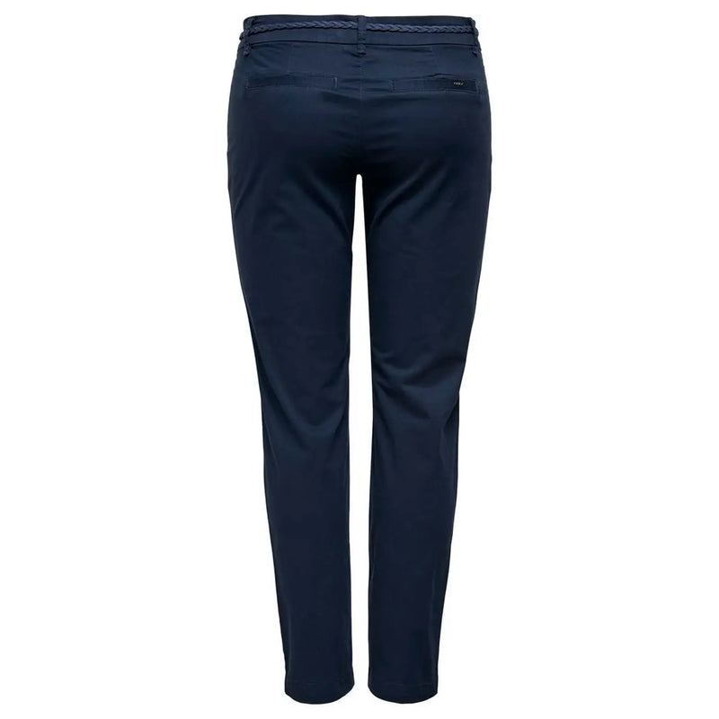 Only women slim-fit dark navy blue cotton trousers with braided belt detail ideal for spring summer wear