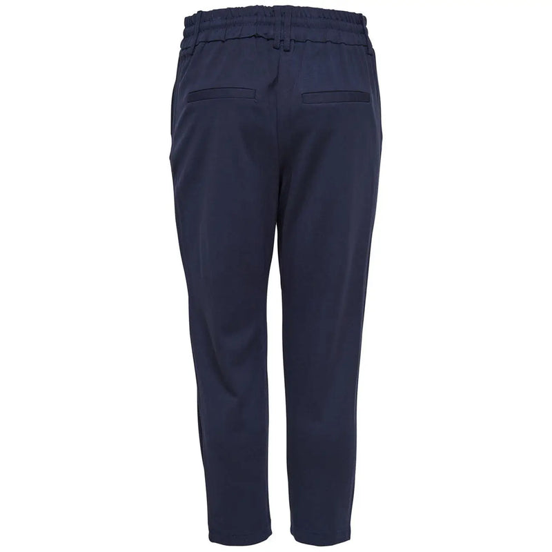 Navy blue elastic waist viscose blend trousers with two back pockets only women lace fall winter design back view