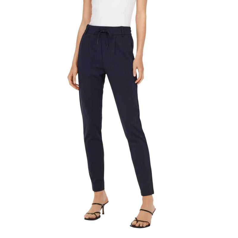 Navy blue high-waisted tapered trousers with drawstring waistband in viscose blend for fall winter by Only Women