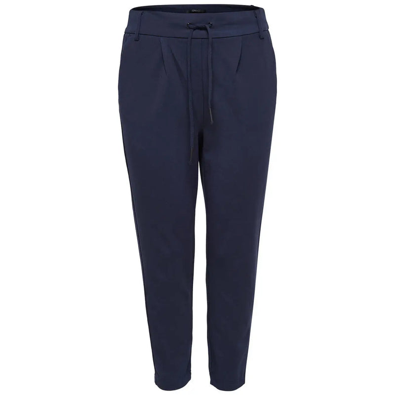 Only women navy blue tapered trousers with drawstring waistband and subtle pleats viscose blend for fall winter