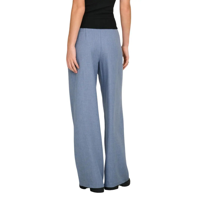 Light blue wide-leg polyester trousers for women with subtle textured fabric and zip closure size mm by only