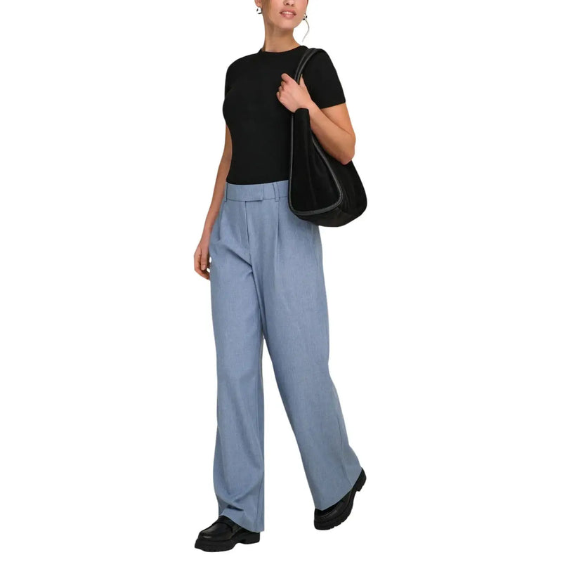 Light blue only women polyester wide-leg trousers with high waist and zip closure in size mm