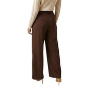 Brown slim fit polyester elastane women trousers with tailored wide-leg fit and subtle front pockets
