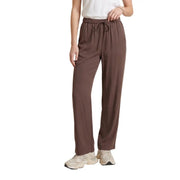 Brown loose-fitting viscose trousers with elastic waist and drawstring from only women madeli oaklyn long collection