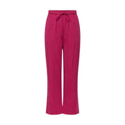 Magenta wide-leg fuchsia viscose trousers by only women with elastic waistband and drawstring closure