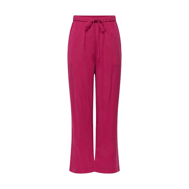 Magenta wide-leg fuchsia viscose trousers by only women with elastic waistband and drawstring closure