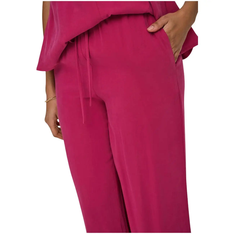 Magenta wide-leg viscose trousers with drawstring waist and side pockets from only women Madeli Oaklyn long collection
