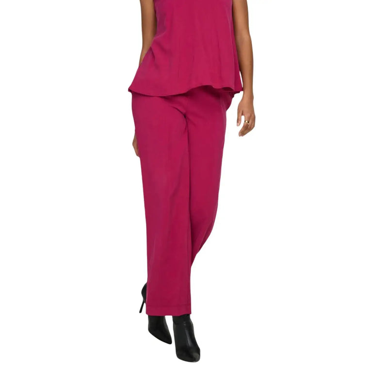 Fuchsia viscose straight-leg trousers for women with a smooth fabric finish from Madeli Oaklyn long collection
