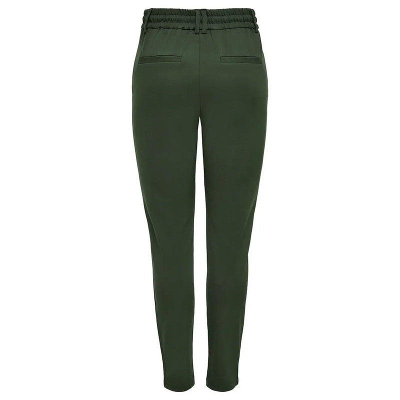 Only women slim-fit dark green viscose blend trousers with elastic waistband and two back pockets size s viewed from back