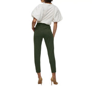 Olive green high-waisted only women trousers in viscose blend with plain laces and subtle back creasing size s
