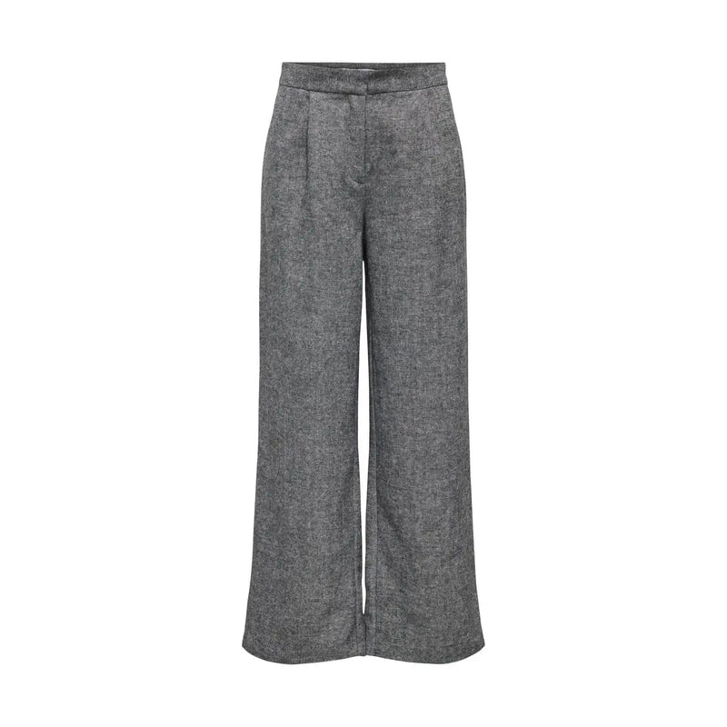 Gray textured wide-leg polyester trousers by only women with high waist and subtle pleats for fall winter use