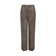 Only women grey polyester trousers with brown herringbone pattern wide-leg high waist and pleated front for fall winter