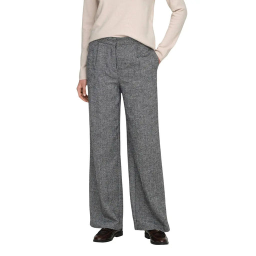 Graue, weite Polyesterhose mit Fischgrätmuster für Damen, geeignet für Herbst und Winter. Only