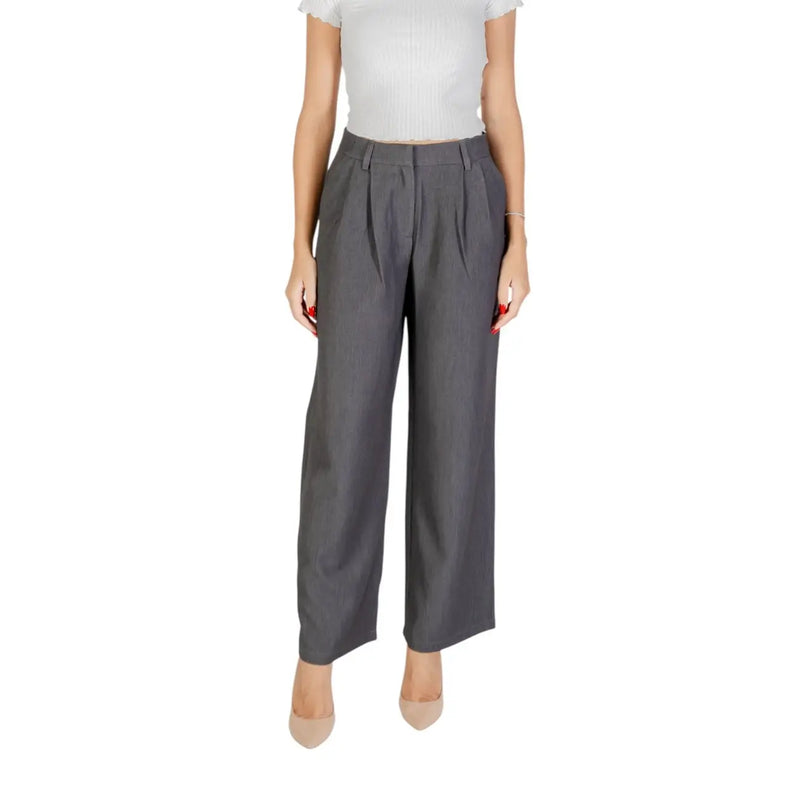 Gray pleated wide-leg tailored trousers for women in polyester viscose with zip hook size 38 by Only