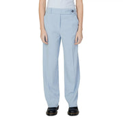 Light blue Only women tailored trousers in polyester with straight-leg cut and single button waistband closure