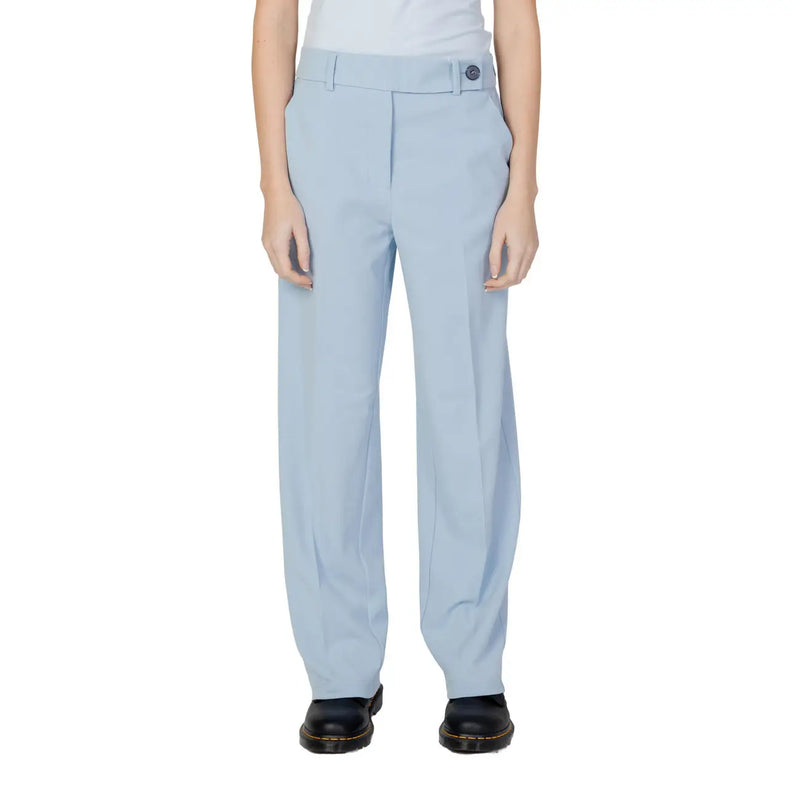 Light blue Only women tailored trousers in polyester with straight-leg cut and single button waistband closure