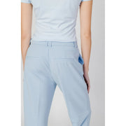 Only women light blue tailored trousers in polyester with subtle sheen, plain zip, and button closure