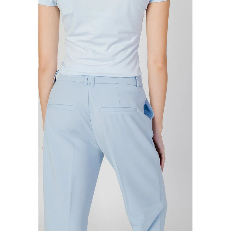 Only women light blue tailored trousers in polyester with subtle sheen, plain zip, and button closure