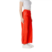 Only women red cotton wide-leg track pants with white piping for spring summer wear