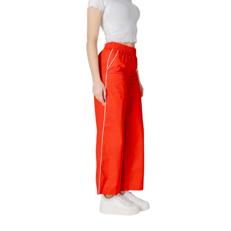 Only women red cotton wide-leg track pants with white piping for spring summer wear