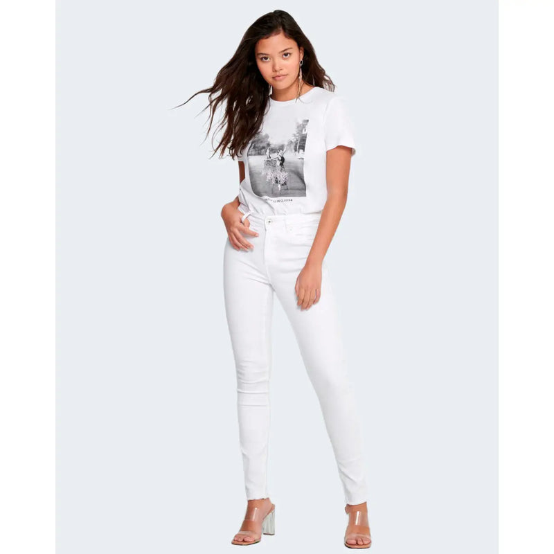 White high-waisted skinny jeans in cotton stretch with slim fit and subtle stitching details from only women trousers