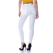 White high-waisted skinny jeans in cotton stretch with a clean modern cut and frayed hems for women by only