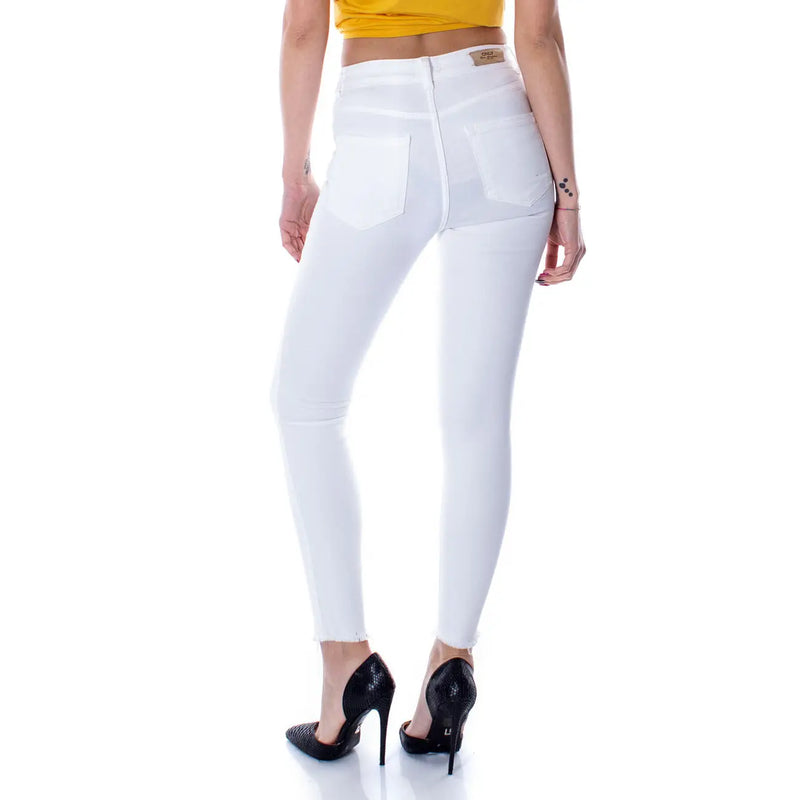 White high-waisted skinny jeans in cotton stretch with a clean modern cut and frayed hems for women by only