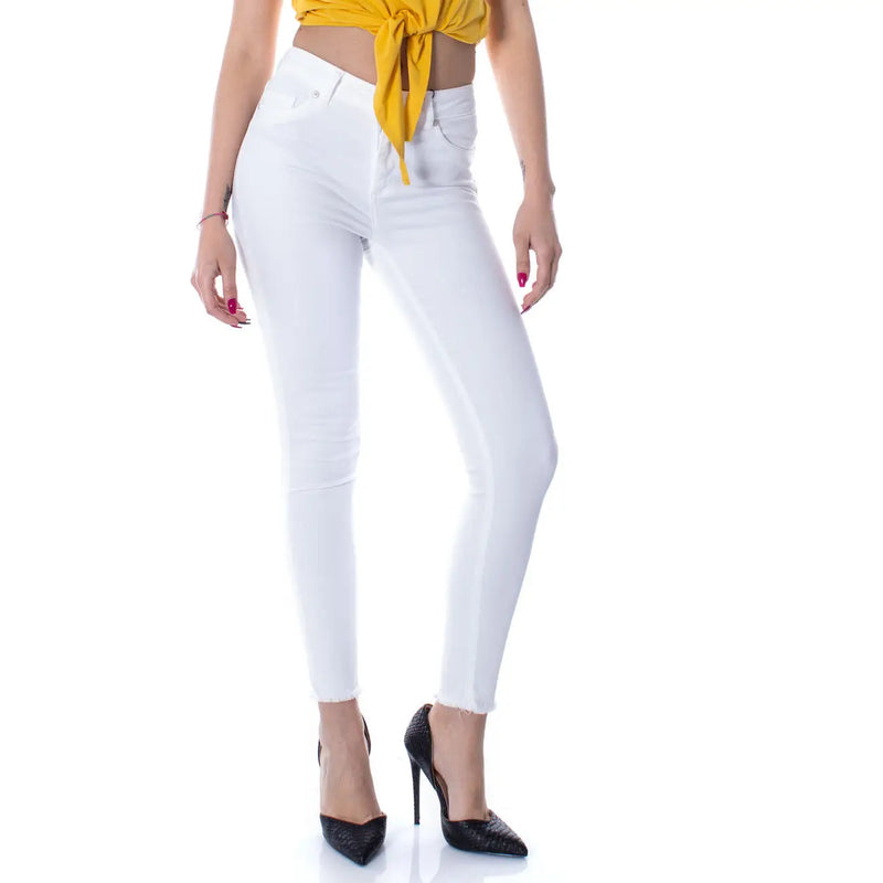 White cotton stretch high-waisted skinny jeans with a frayed hem from Only Women trousers collection