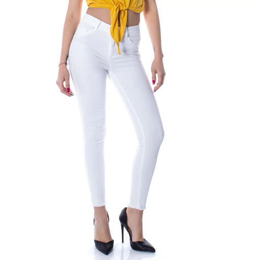 Weiße, hochgeschnittene Skinny-Jeans aus Stretch-Baumwolle mit ausgefranstem Saum von Only Damenhosenkollektion