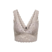A delicate beige lace bra with floral patterns and scalloped edges from Only Women underwear in grey polyester straps