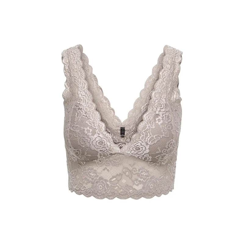 A delicate beige lace bra with floral patterns and scalloped edges from Only Women underwear in grey polyester straps