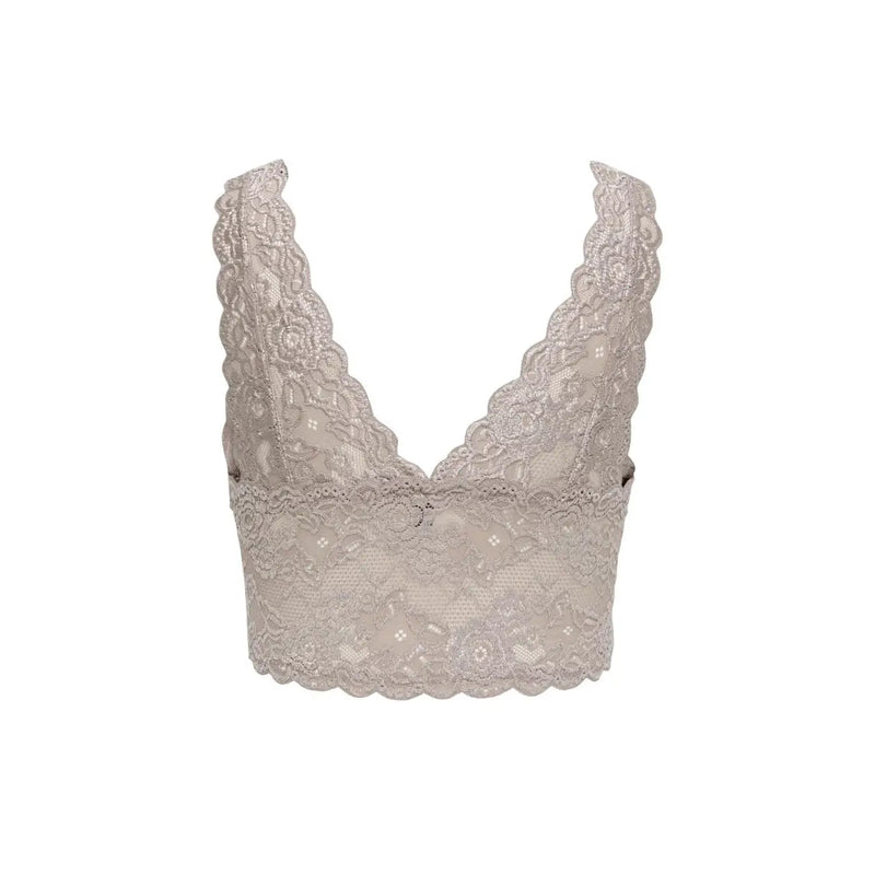 A delicate beige lace crop top with scalloped edges from Only women underwear ONLCHLOE lace grey polyester straps