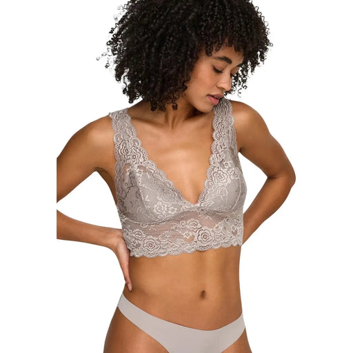 Grauer Spitzen-BH mit Blumenmuster und nahtlosem Design von Only Damenunterwäsche ONLCHLOE aus Polyester-Trägern