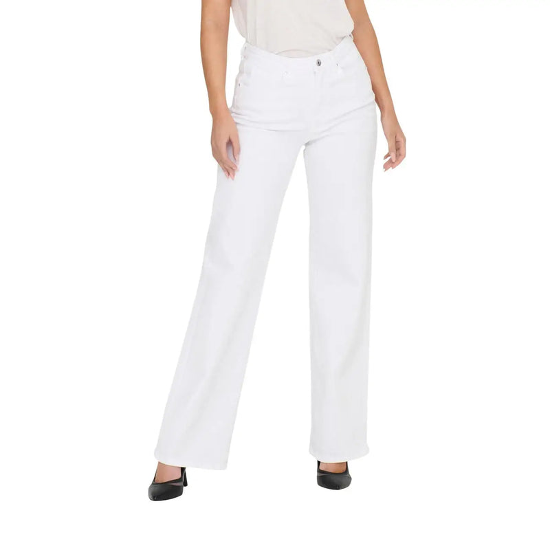 Only women white wide-leg jeans made of stretch cotton denim showcasing a high-rise fit front view