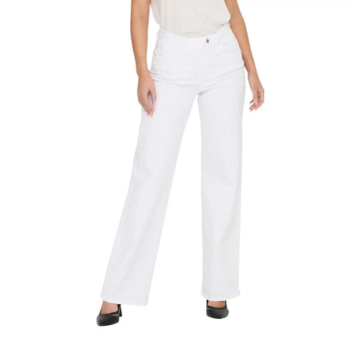 Only Weiße Damenjeans mit weitem Bein aus Stretch-Baumwolldenim mit hohem Bund, Vorderansicht