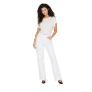 Only women white cotton jeans stretch denim featuring high-waisted flare jeans with a clean modern cut