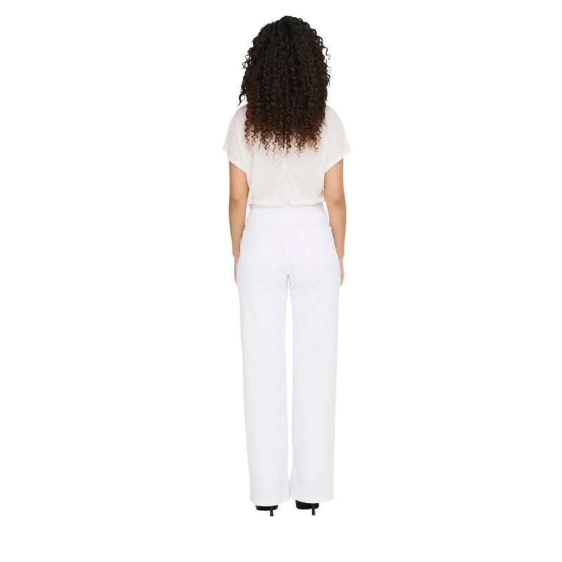 White high-waisted wide-leg cotton jeans with stretch denim by Only Women featuring a sleek straight-cut silhouette