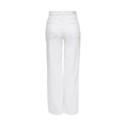 Only women white cotton jeans stretch denim featuring wide-leg trousers with minimalist design and subtle stitching details