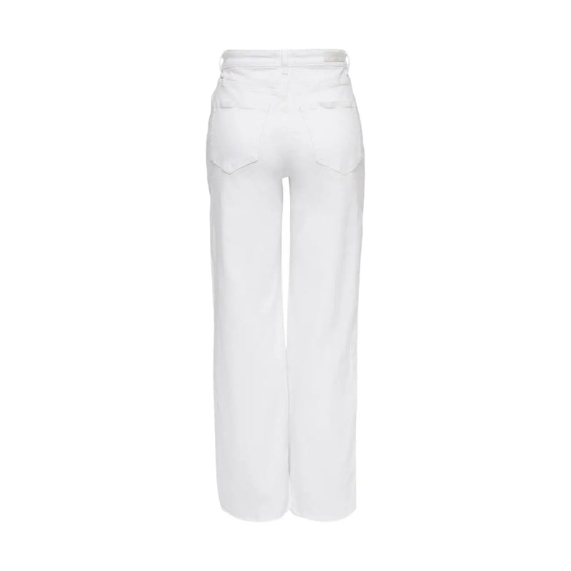 Only women white cotton jeans stretch denim featuring wide-leg trousers with minimalist design and subtle stitching details
