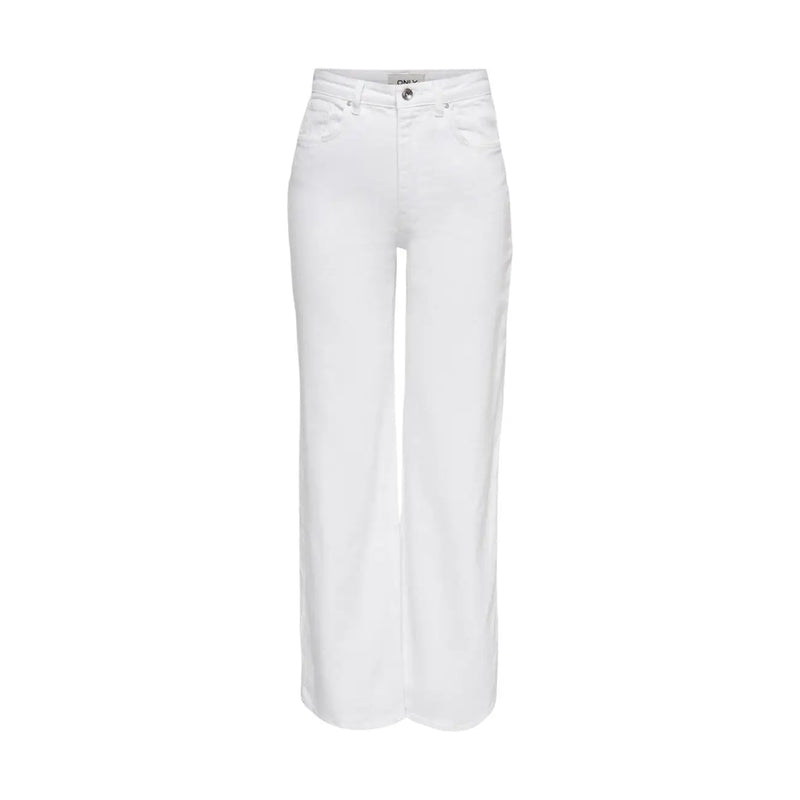 Only women white cotton jeans stretch denim featuring wide-leg design with clean minimal stitching details