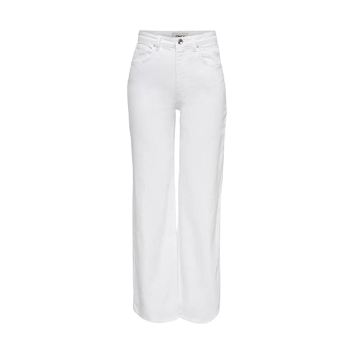 Only Weiße Damenjeans aus Stretch-Baumwolle mit weitem Bein und klaren, minimalistischen Ziernähten.