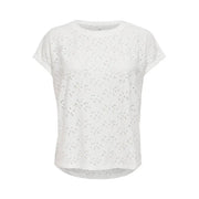 White eyelet cotton top with short sleeves and rounded neckline for women size s by only