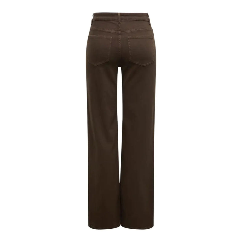 Braune, weit geschnittene Baumwolljeans für Damen mit geradem Schnitt und klassischen Gesäßtaschen, von der Rückseite gesehen