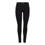 Only women’s black high-waisted skinny jeans in comfort denim for fall winter shown from the back side