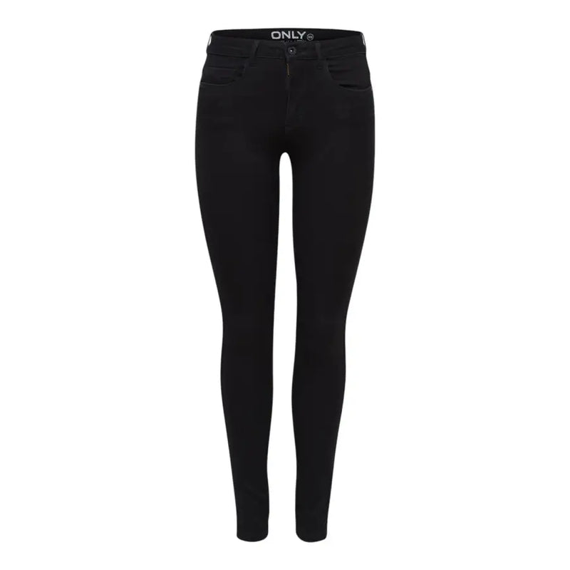 Only women’s black high-waisted skinny jeans in comfort denim for fall winter shown from the back side